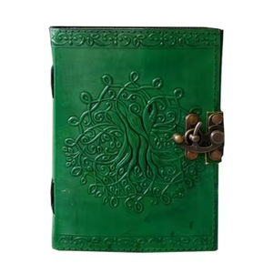 Tree Life Journal Green Leather Hardcover <b>Diary</b> Thermal Embossed <b>Lock</b> 5x7 Inch Shadows Handmade Vintage Notebook Writing - Product Image 5