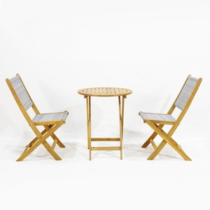 Ensemble bistrot en bois d'acacia au design moderne - Table de patio pliable et 2 chaises tressées - Product Image 3