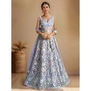 Astonishing Lavender Embroidered Net Designer Lehenga Choli with Dupatta for <b>Wedding</b> - Product Image 1