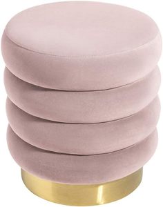 Velvet <b>Ottoman</b> <b>Stool</b> with Removable Cover Foldable Design Classic Round Footstool for Living Room & Apartment - Product Image 4