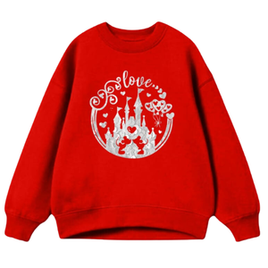 Sweat-shirt rouge pour femme avec imprimé Castle Love, col rond, manches longues, en coton tricoté, pour l'automne - Product Image 4