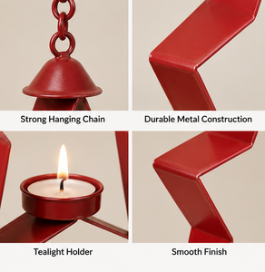 AK laiton fait à la main en métal forme d'étoile décor de noël suspendu rouge fini avec chaîne attrayante pour les ornements d'arbre de noël - Product Image 3