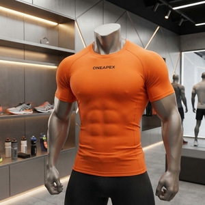 <b>Men</b> <b>Compression</b> T <b>Shirt</b> Orange Short Sleeve Athletic Gym Training Sportswear Custom Logo Fitness Running Workout <b>Shirt</b> - Product Image 2