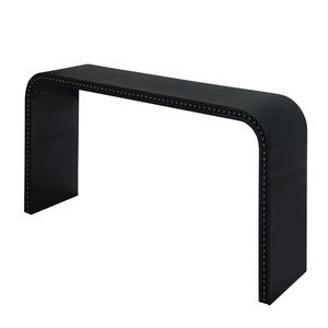 Consolle in legno nero da 59 pollici con piano curvo a cascata e perline in legno per ingressi - Product Image 6