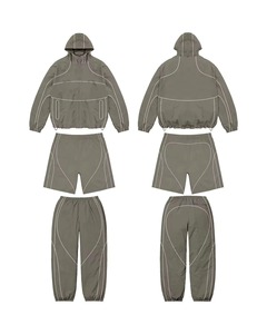 Ensemble de survêtement unisexe 3 pièces de haute qualité en coton 100% avec capuche, coupe-vent, fermeture à cordon, style streetwear, séchage rapide - Product Image 1