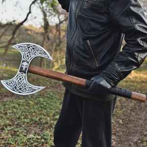 Hache Viking à double tête forgée à la main en acier à haute teneur en carbone, hache de combat à double tranchant avec fourreau en cuir – Vente chaude - Product Image 4