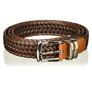 Ceinture décontractée pour homme en cuir véritable tressé, marron uni, avec boucle carrée en alliage argenté, durable, 1,5 pouce - Product Image 5