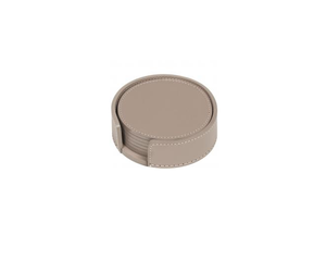 Classic Leather Brown <b>Square</b> Leather Coaster Set with Stitched <b>Edge</b> Absorbent Cup Mat for Coffee Tea Table - Product Image 2
