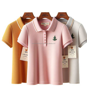 Camisetas Polo de verano para niñas, 100% de algodón, estampado sólido, cuello redondo, cuello vuelto, estilos uniformes informales, sensación suave, colores delicados - Product Image 1
