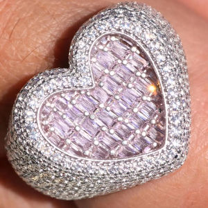 <b>Women</b> Pinky Diamond Iced Hip Hop Heart Baguette Diamond 925 Silver Cocktail <b>Statement</b> <b>Ring</b> round cut diamond <b>ring</b> <b>ring</b> <b>for</b> woman - Product Image 1