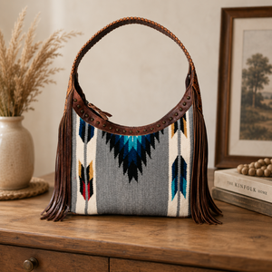Bolso de Hombro de Cuero Tejido Estilo Bohemio Occidental Vintage de Royal International, Bolso Bandolera con Flecos Hecho a Mano para Mujer, Estilo Tribal del Suroeste - Product Image 4