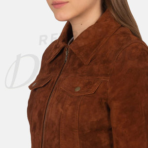Women's Suede <b>Leather</b> <b>Jacket</b> Women's Heavy Studded Genuine Suede <b>Leather</b> <b>Jacket</b> With Collar 2026 Custom Stand Collar Motorcycles - Product Image 3