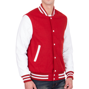 <b>Mens</b> Red Varsity <b>Jacket</b> White Sleeves Letterman Bomber <b>Jacket</b> Casual <b>Baseball</b> Style High School College Fashion Winter Warm Coat - Product Image 1