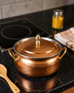 Marmite à soupe en cuivre martelé, fait main, faitout en cuivre, ustensiles de cuisine modernes en cuivre - Product Image 3