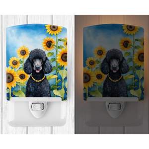 Luz nocturna de cerámica con girasoles de caniche negro con certificación UL 6x4x3 Multicolor para dormitorio, baño, guardería, pasillo, cocina - Product Image 2