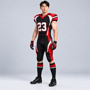 Ensemble d'uniformes de football américain pour hommes, noir, rouge, blanc, impression par sublimation, jersey et pantalon en polyester respirant, service OEM pour adultes - Product Image 3