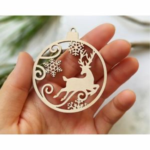 Adornos Navideños de Madera en Blanco al por Mayor, Formas de Bolas de Madera para Manualidades DIY, Decoración Festiva para Árboles, Adornos Colgantes Cortados con Láser - Product Image 5