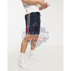 Pantalones Cortos Bermuda de Algodón Azul Marino para Hombre con Cintura Ajustable con Cordón y Raya Lateral, Ropa Casual - Product Image 3