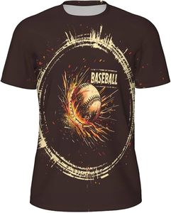 Baseball <b>Flame</b> Pattern Men's Short Sleeve O-Neck T-<b>Shirt</b> Digital Print Jersey Oversized Fit Casual Style 100% Cotton Breathable - Product Image 1