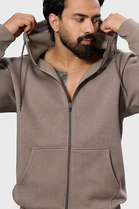 Sweat à capuche zippé pour homme, couleur unie, en molleton bouclette, coupe classique, vêtement décontracté, OEM ODM - Product Image 5