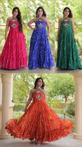Robe traditionnelle longue orange brodée pour femme, en polyester, coupe ample, idéale pour les fêtes, style été Inde Pakistan - Product Image 5