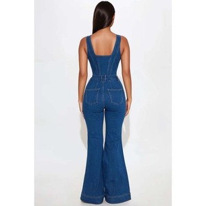 Combinaison en jean pour femme, taille haute, manches courtes, col rabattu, coupe droite, printemps-hiver, style décontracté urbain - Product Image 3