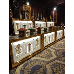 Comptoir de buffet LED en acier inoxydable doré et blanc - Product Image 1