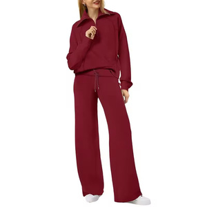 Ensemble de survêtement décontracté deux pièces pour femme, vente en gros OEM : Sweat-shirt zippé oversize + pantalon de survêtement ample à jambes larges - Product Image 4