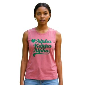 Débardeur rose sans manches pour femme avec imprimé graphique cœur vert, en coton décontracté, idéal pour l'entraînement estival et le fitness, confortable à porter - Product Image 1