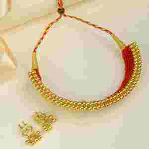 Collier Royal Thushi plaqué or, bijoux traditionnels maharashtrien, chaînes à maillons, pierre naturelle pour femmes - Product Image 3