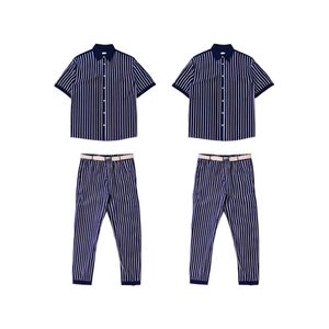 Ensemble de costume homme grande taille à rayures, avec broderie et impression de logo personnalisés OEM, chemise à manches courtes et pantalon, pour le commerce transfrontalier - Product Image 3
