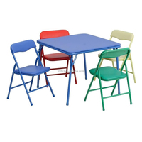5-teiliges Langlebiges Klappbares Quadratisches Metall-Tisch-Set im Farmhaus-Stil mit 4 Stühlen für Kinder, Zuhause, Schule, Apartment, Esszimmer-Möbel