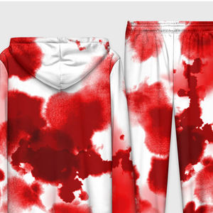 Conjunto Deportivo Reversible para Hombre, Tie Dye Rojo y Blanco, Lavado, con Cremallera Completa, Sudadera y Pantalones Casuales, Transpirables, para Invierno - Product Image 4
