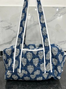 Vintage Cotton Quilted Duffle Bag Big Blue Floral Hand Block Printed High Quality Overnight for Women Best Gift for Special One - Product Image 2