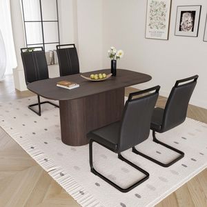63 \ "medievale moderno stile marrone MDF tavolo da pranzo PU senza braccioli 4 pezzi Desktop gamba in metallo nero per casa sala da pranzo Set - Product Image 3