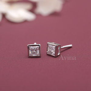 IGI Certified Lab Grown Diamond Princess Cut Bezel Stud Earrings Solid 925 Sterling <b>Silver</b> Square Diamond Earrings - Product Image 5