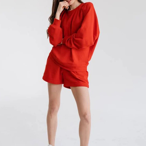 Ensemble 2 pièces pour femmes : Sweat-shirts et shorts à épaules tombantes, pour le fitness, l'entraînement et la maison, très résistant et respirant - Product Image 1