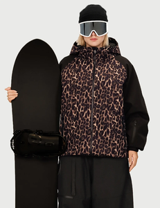 <b>Women</b> Leopard Print Ski Jacket Hooded Waterproof Insulated Snowboarding <b>Coat</b> Synthetic Filling Zipper Closure <b>Black</b> Pants skiwea - Product Image 4