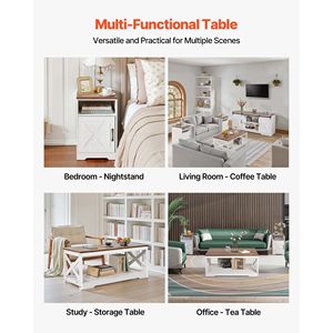 Ensemble de table de salon style farmhouse - Table basse de 40 pouces, 2 tables d'appoint, meuble TV de 66 pouces, montage facile - Product Image 6