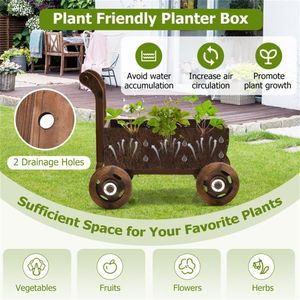 Carretto Decorativo in Legno da 27 Pollici con Manico e Ruote per Forniture da Giardino - Product Image 6