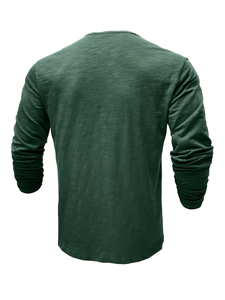 Men's Short Sleeve Henley T-Shirt Solid Green Knitted Cotton Regular Fit Casual O-Neck Breathable Regular Length Enzyme Wash - Product Image 3