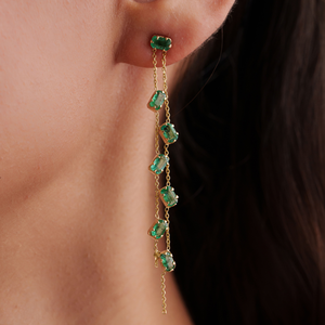 Pendientes Colgantes de Oro Amarillo de 14K con Cadena de Doble Eslabón y Esmeralda Genuina, Joyería Fina, Piedra de Nacimiento de Mayo, Ligeros, Productos de Gran Demanda - Product Image 2