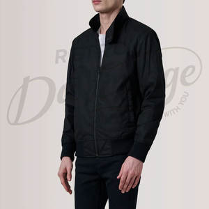 เสื้อแจ็คเก็ตบอมเบอร์สีดำสำหรับผู้ชาย แจ็คเก็ตนักบินน้ำหนักเบา สวมใส่สบาย ทรงเข้ารูป กันลม ผ้าแคนวาส คอตตอน สไตล์แฮร์ริงตัน - Product Image 4