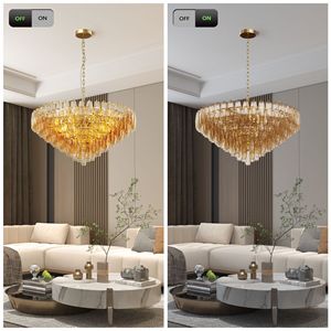 Extra Large 37\" Modern Gold 14-<b>Light</b> <b>Chandelier</b> for Living Room Tiered Brass & Smoke Blown Glass Pendant <b>Lights</b> - Product Image 4