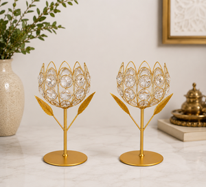 Support de Bougie Chauffe-Plat en Cristal Lotus, Décoration de Table Métallique de Luxe, Finition Dorée, Support de Bougie Chauffe-Plat avec Cristal, Très Demandé - Product Image 1