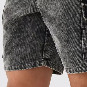 Shorts cargo en velours côtelé pour homme, couleur unie, taille mi-haute, élastique, respirant, style décontracté avec poches, shorts délavés à l'acide pour homme - Product Image 6