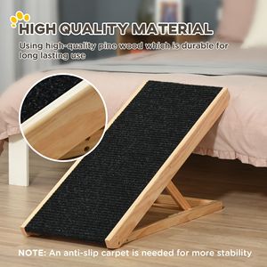 Rampa Pieghevole per Animali Domestici con Altezza Regolabile e Tappeto Antiscivolo in Legno di Pino Nero per Cani e Gatti - Product Image 4