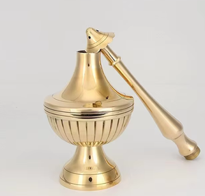 Recipiente de latón/oro con relieve floral y de hojas profundo, ideal para rituales de iglesia o templo, disponible al por mayor. - Product Image 4