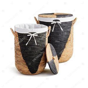 LOOP TONE Large <b>Wicker</b> Laundry <b>Basket</b> Water Hyacinth Cotton <b>Basket</b> Living Room Décor Bathroom Hamper Storage - Product Image 3