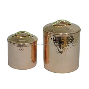 Top Quality High Selling Hammered Pattern Copper <b>Tea</b> <b>Coffee</b> & <b>Sugar</b> <b>Container</b> With Brass Lid at Market Rates From Supplier - Product Image 2